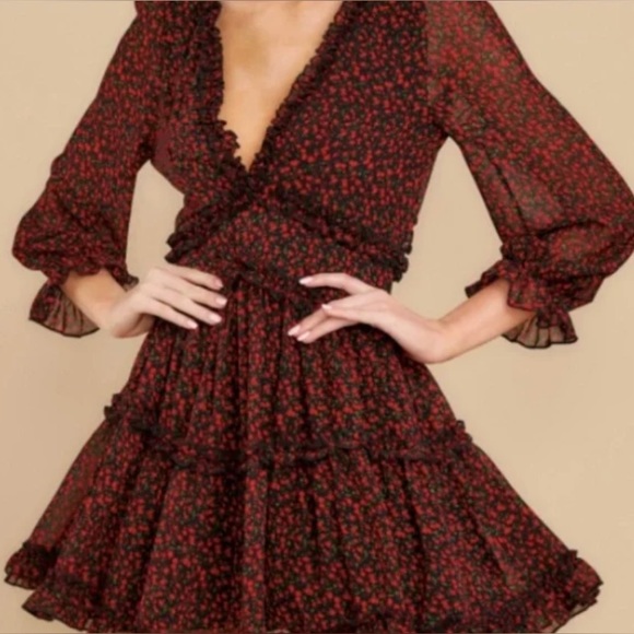 (New with Tags) Row A Floral Ruffle Long Sleeve Mini Dress - Picture 3 of 9